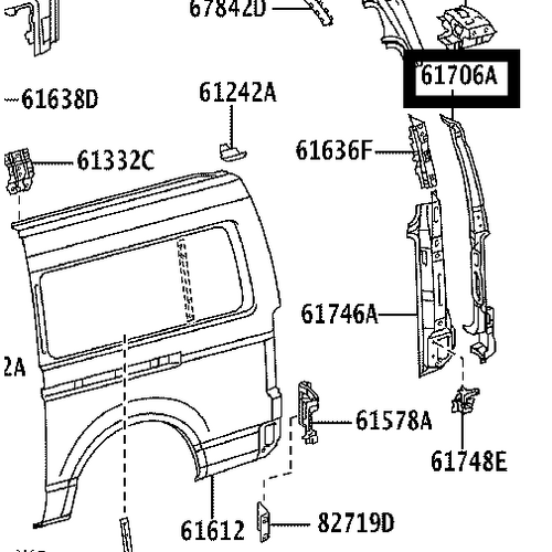 Toyota Tailgate Opening LH Side Frame for Hiace 2005 - 2020