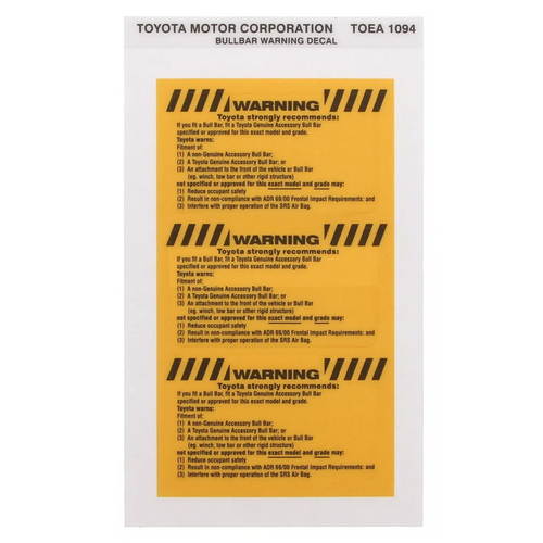 Toyota Bull Bar/ Air Bag Warning Decal OEA1094